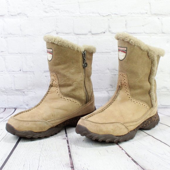 The North Face Tan Suede Side Zip Primaloft WP Winter Snow Boots Size 7 - Picture 2 of 9